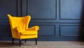 Stylish bright yellow chair against a dark gray wall. Stylish chair on wall background Royalty Free Stock Photo