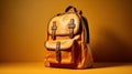 Stylish brown leather urban backpack on wooden table. Generative AI