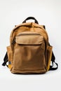 Stylish brown school backpack, unique design, spacious, practical, durable, front pocket, adjustable straps, educational Royalty Free Stock Photo
