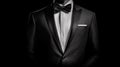 Stylish Businessman With Black Bow Tie, Suit And White Collar - Generative AI