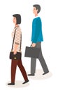 Stylish businesspeople woman and man wearing office clothing, people walking, view from side