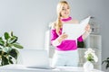 stylish businesswoman working with documents and laptop Royalty Free Stock Photo