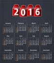 Stylish calendar for 2016 on linen texture with red tags Royalty Free Stock Photo