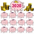 Stylish calendar Pig piggy bank for 2020