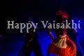 Stylish calligraphy Happy Vaisakhi on traditional Punjabi Bhangra dance, can be used as poster or banner design