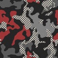 Stylish camouflage seamless pattern. Abstract modern military camo. Urban texture. Red color background. Vector illustration. Royalty Free Stock Photo