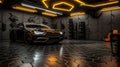 Stylish Car Garage Showcasing Cutting-Edge Hexagonal Lighting Design Royalty Free Stock Photo