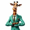 Stylish Cartoon Realism: Blue Giraffe Suit With Gamercore Flair