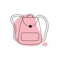 Stylish casual line art backpack and abstract pink shape. Leather rucksack with small pocket. Woman backpack doodle