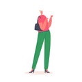 Stylish Caucasian Girl Character Wear Red Blouse with Short Sleeves and Tight Green Pants with Hand Bag. Trendy Outfit