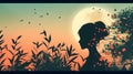 Silhouette of a Girl with Flowers in Nature-Inspired Style