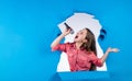 stylish child girl looking trendy while singing in microphone, karaoke Royalty Free Stock Photo