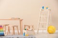 Stylish child`s room interior with toys