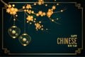 Stylish chinese new year flower background with lantern Royalty Free Stock Photo