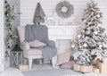 Stylish Christmas interior decorated in gray colors.