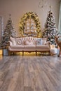 Stylish Christmas interior with an elegant sofa Royalty Free Stock Photo