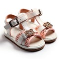 Stylish classic pink and white sandals for kids, shiny fashion summer shoes Royalty Free Stock Photo