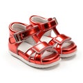 Stylish classic pink and white sandals for kids, shiny fashion summer shoes Royalty Free Stock Photo