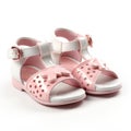 Stylish classic pink and white sandals for kids, shiny fashion summer shoes Royalty Free Stock Photo