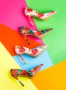 Stylish classic women leather shoe. Colorful leather shoes stiletto. Bright colored women shoes. Beauty fashion concept Royalty Free Stock Photo