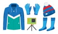 Stylish clothing and equipment for winter sports vector illustration