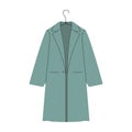 Stylish coat on hanger. Cartoon classic female clothes, woman casual winter fall fashion apparel. Vector illustration