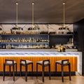 A stylish cocktail bar with a marble countertop, modern bar stools, and a selection of artisanal spirits4, Generative AI