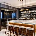 A stylish cocktail bar with a marble countertop, modern bar stools, and a selection of artisanal spirits2, Generative AI