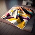 Colorful blankets on the ground. Wool chunky blanket