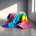 Colorful blankets on the ground. Wool chunky blanket