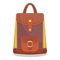 Stylish colorful leather backpack with pockets and white stitching. Vector illustration.
