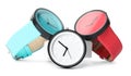 Stylish colorful wrist watches on white background