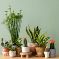 Stylish composition of home garden interior filled a lot of beautiful plants, cacti, succulents, air plant in different design Royalty Free Stock Photo