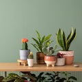 Stylish composition of home garden interior filled a lot of beautiful plants, cacti, succulents, air plant in different design Royalty Free Stock Photo