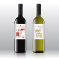 Stylish Contemporary Art Red and White Wine Labels Set on the Realistic Vector Bottles. Clean and Modern Design with Royalty Free Stock Photo