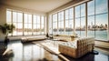 Modern Urban Living: Contemporary Living Room with Breathtaking NYC View Royalty Free Stock Photo