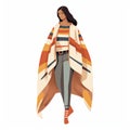 Stylish Costume Design: Woman In Colored Sweater With Blanket