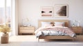 Stylish cosy soft pink and white bedroom interior design modern and minimal style, feminine bedroom. generative ai Royalty Free Stock Photo