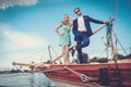 Stylish couple on a yacht Royalty Free Stock Photo