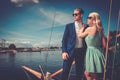 Stylish couple on a yacht Royalty Free Stock Photo