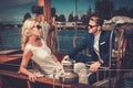 Stylish couple on a yacht Royalty Free Stock Photo