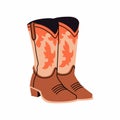 Stylish cowboy boots with ornament. Shoe pair. Wild West theme