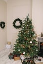 Stylish cozy Christmas interior decorated in Scandinavian style Royalty Free Stock Photo