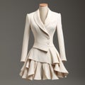 Stylish Cream Blazer Dress With Ruffles - Hyper Realistic Costume Design