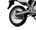 Stylish cross motorcycle on white background, closeup
