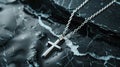 a stylish cross pendant necklace in a realistic photo, highlighting its timeless elegance and versatility as a fashion