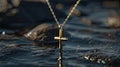 a stylish cross pendant necklace in a realistic photo, highlighting its timeless elegance and versatility as a fashion