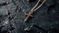 a stylish cross pendant necklace in a realistic photo, highlighting its timeless elegance and versatility as a fashion