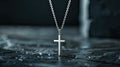 a stylish cross pendant necklace in a realistic photo, highlighting its timeless elegance and versatility as a fashion