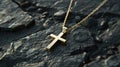 a stylish cross pendant necklace in a realistic photo, highlighting its timeless elegance and versatility as a fashion